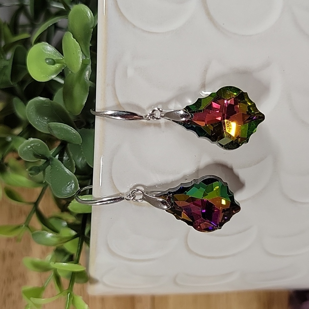 Rainbow Glass Faceted Drop Earrings, S925 - Picture 7 of 7